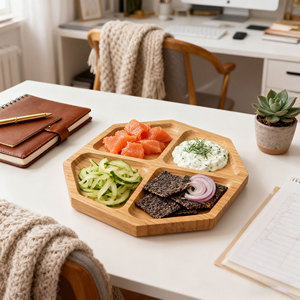 Bamboo <strong>Plate</strong> Round Party Self Dinner <strong>Plate</strong> 7-section Round Nut Candy Fruit Snack <strong>Plate</strong> Food Serving Tray <strong>with</strong> Dividers - Product Image 4