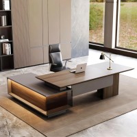 Bureau de direction en bois en forme de L de luxe, ensemble de bureau complet moderne et minimaliste, bureau de direction haut de gamme pour PDG et managers