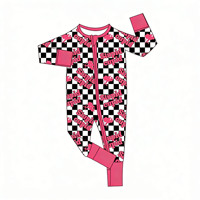 Baju Terusan Bayi Balita Desain Serat Bambu Unisex untuk Musim Semi Gugur Motif Semanggi Bodysuit Lengan Panjang Resleting Depan