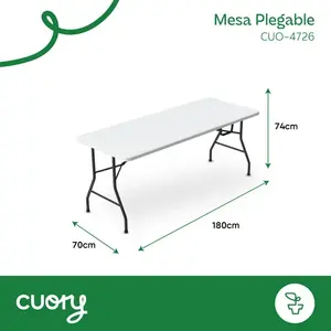 Mesa Plegable Cuory de 1.80 cm, Tipo Portafolio, para Jardín Exterior, de Plástico, Color Blanco, Cuo-4726 - Product Image 2
