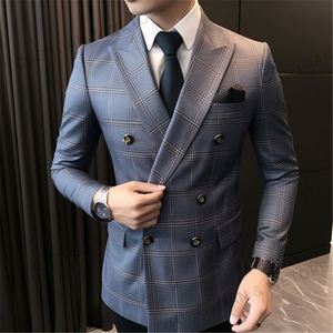 Pabrik pakaian di Cina pria berkancing dua baris setelan pria kotak-kotak bisnis Formal pesta klasik <span class=keywords><strong>Blazer</strong></span> - Product Image 4