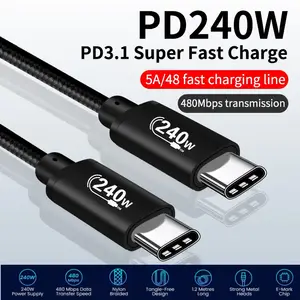 8 Core in Nylon intrecciato 240 watt ricarica rapida USB <span class=keywords><strong>C</strong></span> a USB <span class=keywords><strong>C</strong></span> cavi PD stabile e durevole tipo <span class=keywords><strong>C</strong></span> caricabatterie per uso stampante Computer - Product Image 2