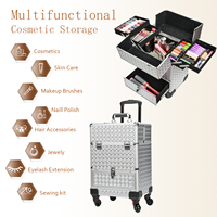 Valise de maquillage professionnelle à grande capacité, multi-couches, coque rigide, valise à roulettes pour cosmétiques, valise de beauté avec roulettes