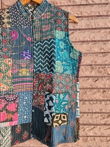 Elegant Handmade Block Print Cotton Quilted Winter Half Jacket Bohemian Ethnic Wear for Women Stylish Gift for Her - Product Image 2