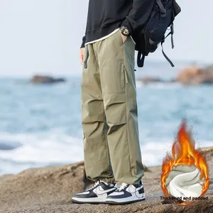 <span class=keywords><strong>Pantaloni</strong></span> Softshell dritti Casual da <span class=keywords><strong>uomo</strong></span> autunno inverno alla moda da paracadutista per escursioni all'aperto con fodera in pile - Product Image 4