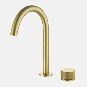 Hot Sale Brushed Gold Finish Bathroom Taps 2 Hole Single Round Handle Faucet Brass Kitchen Sink Mixers