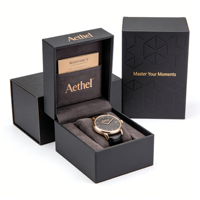 Boîte à montre rectangulaire pour homme avec logo personnalisé, noire, faite à la main, étui de rangement pour montre