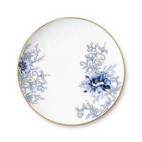 Service de table en porcelaine dorée de luxe JK Ceramics, assiettes en céramique bleues imprimées, assiettes en porcelaine osseuse pour mariage