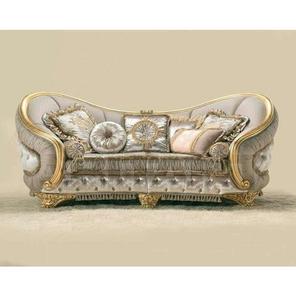 โซฟาไม้สักสุดหรูสามที่นั่ง เฟอร์นิเจอร์ห้องนั่งเล่นสไตล์ราชวงศ์ พร้อมเบาะนั่งบุอย่างสวยงาม - Product Image 1