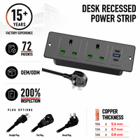Stop Kontak Ekstensi UK Fast Charge dengan Kotak Koneksi USB Tersembunyi, Terpasang Rata di Meja Kantor/Kabinet