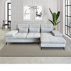 Divano ELENA con penisola a destra e schienale scorrevole in tessuto grigio - Product Image 1