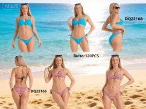 Ensemble bikini femme couleur unie, haut torsadé croisé, bas à nouer sur le côté, en Spandex et Polyester, maillot de bain et tenue de plage - Product Image 4