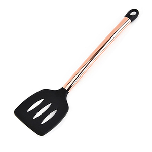 Rose Gold Stainless Steel Solid Handle Kitchen Slotted Turner Silicone Cooking <strong>Spatula</strong> - Product Image 4