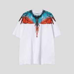 T-shirt à manches courtes en pur coton, imprimé ailes dégradées vert et orange, nouvelle collection d'été de marque tendance, unisexe - Product Image 2