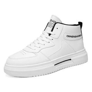 Baskets montantes pour hommes, blanches, en synthétique, à lacets, bout rond, plateforme, toutes saisons, avec amorti EVA, en cuir, décontractées - Product Image 1