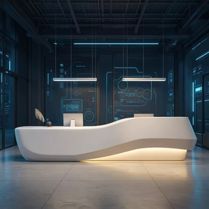 Comptoir de réception blanc, forme organique moderne, idéal pour les espaces de bureau haut de gamme - Product Image 4