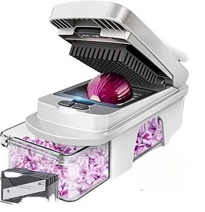 Hachoir à légumes manuel compatible lave-vaisselle - Lame en acier inoxydable, hachoir à légumes multifonction avec récipient - Product Image 1