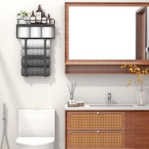 Bathroom Towel Rack With <b>Shelves</b> Wall Mounted Black 3 Tier Custom Size Durable Storage For <b>Bath</b> Towels - Product Image 2