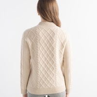 Pull en cachemire pur pour femme, col montant, motif losanges, manches longues, tricoté, chaud, avec ourlet côtelé