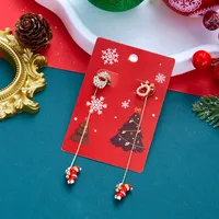 RINHOO Boucles d'oreilles pendantes asymétriques pour femme, motif Père Noël grimpeur mignon, avec longue pampille, chapeau de Père Noël en perles et zircon, bijoux de fête de Noël