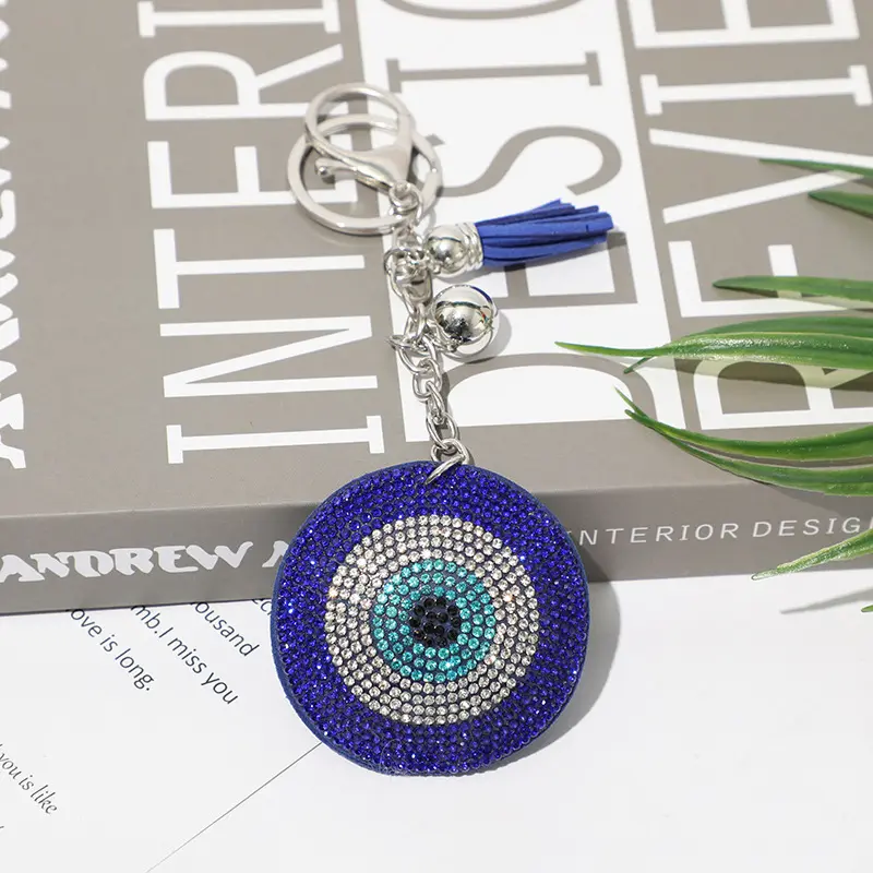 2022 Turkse Evil Blue Eye Sleutelhanger Lucky Eye Kwastje Bel Tas Accessoires Vrouwen Legering Strass Sleutel Ringen Sieraden Gift