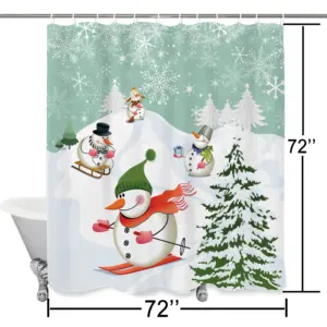 OWENIE Wholesale Cheap Decorative Cartoon Printed Ready Made Christmas Shower Curtain for Bathroom
