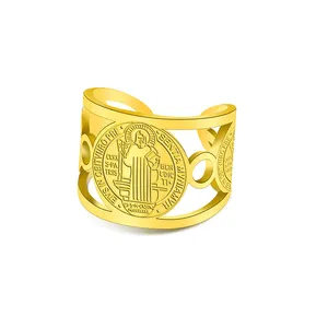 圣本尼迪克特戒指不锈钢开环男女天主教驱魔护身符饰品