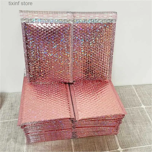 Holographic Durable Poly Bubble Mailer Eco-Friendly Secure Waterproof Pink Shipping Package - Product Image 1