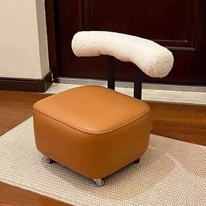 Nouveau tabouret bas en cuir 2026 360 °   Repose-pieds pivotant capitonné, silencieux avec quatre roulettes, petit tabouret pour salon - Product Image 4