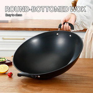 Olla Grande de Hierro Directo de Fábrica con Base Redonda Antideslizante, <span class=keywords><strong>Wok</strong></span> Antiadherente Sin Recubrimiento para Uso Doméstico, Apta para Todo Tipo de Estufas, Sin Tapa - Product Image 1