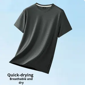 Novedad de verano, camiseta informal de Color sólido para hombre, camiseta de media manga de seda helada transpirable de secado rápido, camisetas deportivas de malla de punto para hombre - Product Image 3