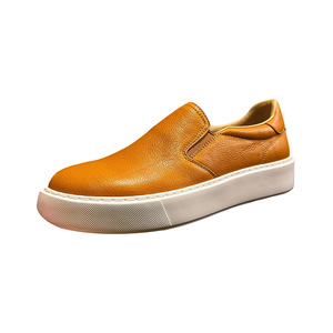 Mocassins en cuir pour hommes, à enfiler, marron et blanc, couleur unie, talon bas, chaussures décontractées légères - Product Image 1
