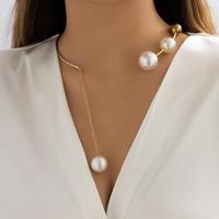 NYY Fashion Simple Sautoir Perle Hoops Open Circle White Pearl Pendant Necklace Statement Alloy Gold Plated Jewelry Set Women