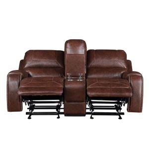 DB Keily Manual Reclinable Glider Loveseat Set Marrón oscuro Moderno Sofá seccional Característica extensible Cuero sintético para Living R - Product Image 5