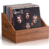 Caja de Almacenamiento de Discos de Vinilo y Álbumes de Madera, Estilo Americano Rústico, Caja Portátil para Archivos con Asa
