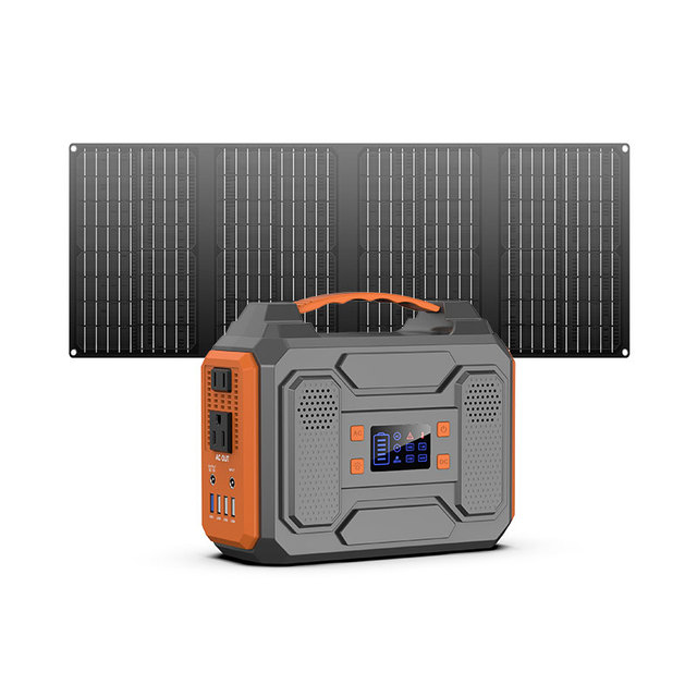 Powkey 300W Portable Power Station Solar Generator Battery 40W Flexible All-Black Foldable Solar Panels for Outdoor Home Use