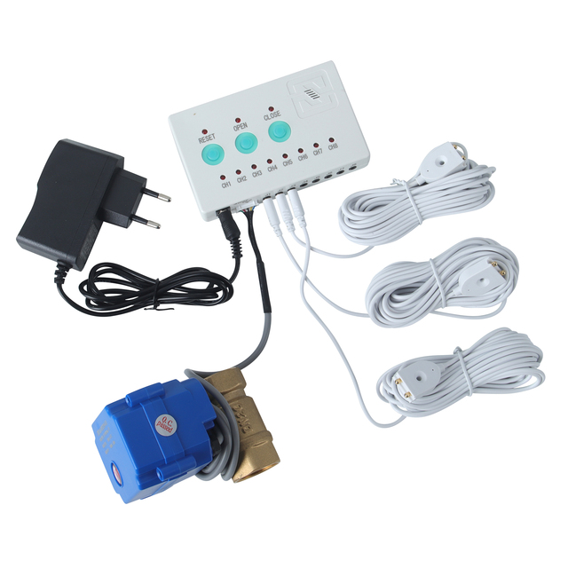 Wired Water Leak Detector & Alarm with 3/4" Valve, 80dB Sound - Protect Sink, Toilet, Washing Machine From Costly Water Leaks