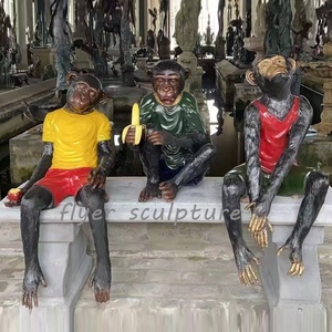 Estatua de Animal de Metal de tamaño real, estatua Popular de bronce de <span class=keywords><strong>tres</strong></span> <span class=keywords><strong>monos</strong></span> en banco para decoración de jardín al aire libre - Product Image 2