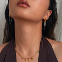 Boucles d'oreilles créoles MYNECK en acier inoxydable plaqué or 18 carats PVD avec chaîne à pampilles, style unique et tendance, idéales pour un cadeau