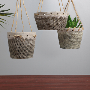 Fantaisie jute design effet intérieur extérieur décoratif ciment planteurs suspendus/béton flottant pots succulents pour <span class=keywords><strong>jardin</strong></span> - Product Image 1