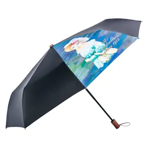 RST真星品质全防紫外线欧式复古风格猫油画木柄折叠伞