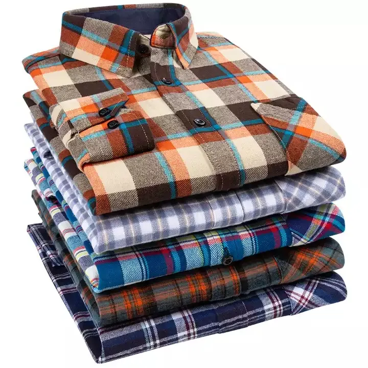 Cheap 100% cotton casual four seasons Plaid square neck large men's shirt