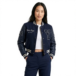 Personalized <b>Women</b> Varsity <b>Jacket</b> Cropped Wool Leather Sleeves Chenille Patches Embroidered Letterman <b>Bomber</b> <b>Jacket</b> - Product Image 3