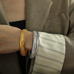 Bracelet large en acier titane à la mode, style hip-hop, unisexe, en forme d'os de serpent, élastique - Product Image 2