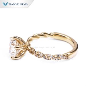 Tianyu Gems 1.7ct F VS Bague ronde en diamants de laboratoire torsadés à 6 broches Bague de fiançailles en or jaune 14 carats 18 carats pour femme - Product Image 2