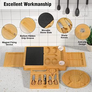 Juego de tablas de queso de bambú Wu Family con cajones y bandeja para cuchillos para servir y almacenar utensilios de cocina - Product Image 3