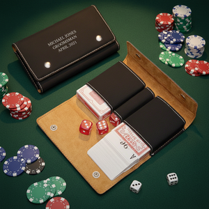 Кейс для игральных карт из натуральной кожи с индивидуальным логотипом, премиум-класса, <span class=keywords><strong>2</strong></span> кармана, сумка для карт Таро, для вечеринок, игр и покера - Product Image 2