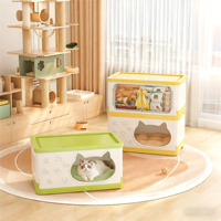 Maison pour chat et niche pour animaux de compagnie multifonctionnelle moderne, grande capacité, PP, 2 couches, pliable, avec rangement pour nourriture et jouets