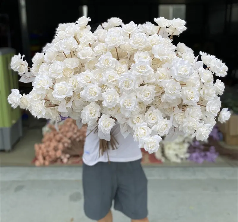 J-391 5 Heads White Roses Artificial Flowers Wedding Silk Roses Artificial Flowers