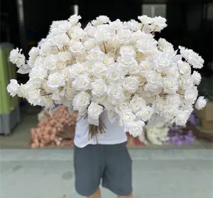 J-391 5 Hoofden Witte Rozen Kunstbloemen Bruiloft Zijde Rozen Kunstbloemen